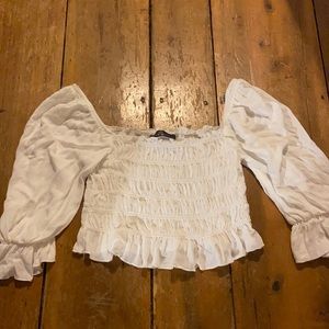 Blue Blush white cropped mid-length sleeve blouse